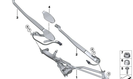 Mecanismo y motor del limpiaparabrisas para BMW I20 (OEM 61615A68426). Original BMW