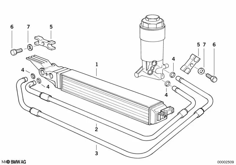 Tubería de Retorno del Enfriador de Aceite para BMW E34 (OEM 17221702616). Original BMW.