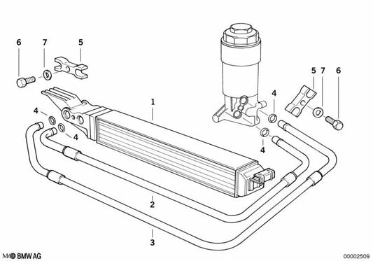 Tubería de Retorno del Enfriador de Aceite para BMW E34 (OEM 17221702616). Original BMW.