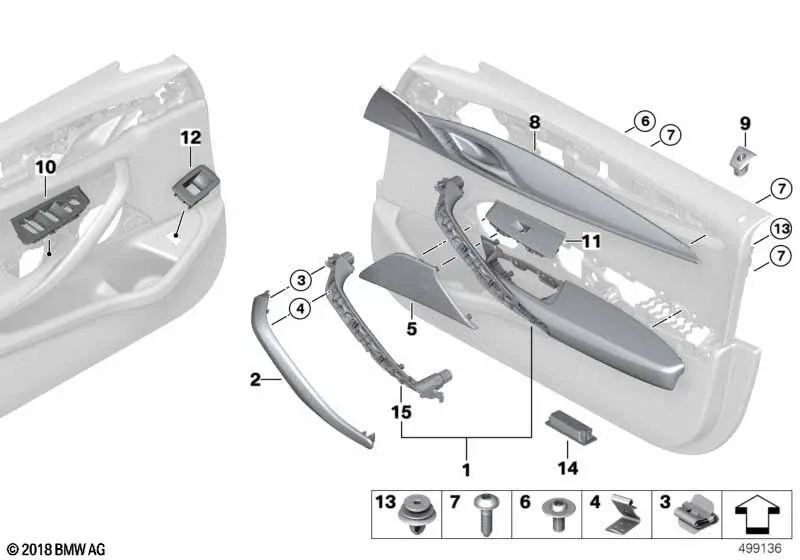 Right lock button cover for BMW G30, G31, G38 (OEM 51417489390). Genuine BMW