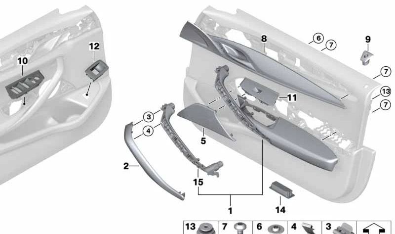 Reposabrazos delantero izquierdo OEM 51417489271 para BMW G30, G31. Original BMW.