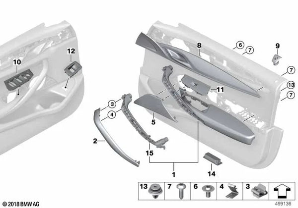 Apoyabrazos delantero derecho para BMW Serie 5 G30, G31 (OEM 51417489270). Original BMW