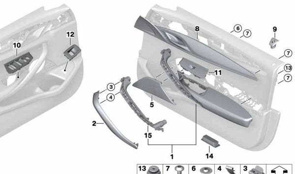 Reposabrazos delantero izquierdo para BMW Serie 5 G30, G31 (OEM 51417489247). Original BMW