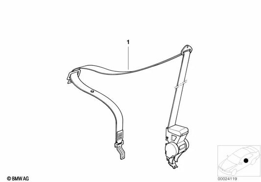 Cinturón superior delantero derecho sin limitador de fuerza para BMW Serie 3 E36 (OEM 72118229864). Original BMW