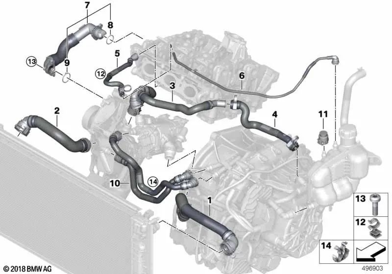 Manguera módulo de gestión térmica para BMW Serie 1 F40 F52, Serie 2 F44 F45N F46 F46N, X1 F48 F48N F49N, X2 F39. OEM 11518631942. Original BMW