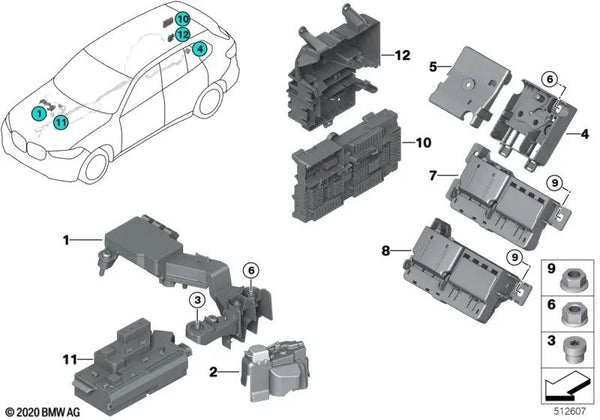 B+ Distribuidor Punto de Arranque Externo para BMW G20, G21, G22, G23, G26 (OEM 61148736430). Original BMW.