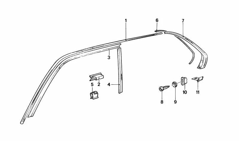 Moldura Negra Marco de la Ventana Derecho para BMW Serie 3 E21 (OEM 51321863834). Original BMW