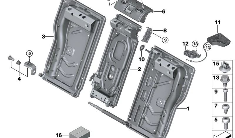 Left Backrest Frame for BMW 2 Series F22, F87, 3 Series F30, F35, 4 Series F32 (OEM 52207267863). Original BMW