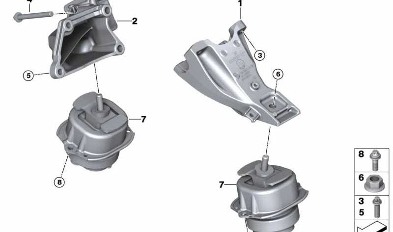 Soporte de motor OEM 22116793642 para BMW E70, E71, F85, F86. Original BMW.