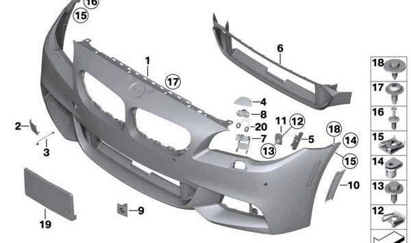 Paragolpes delantero imprimado OEM 51118048597 para BMW F10, F11. Original BMW.