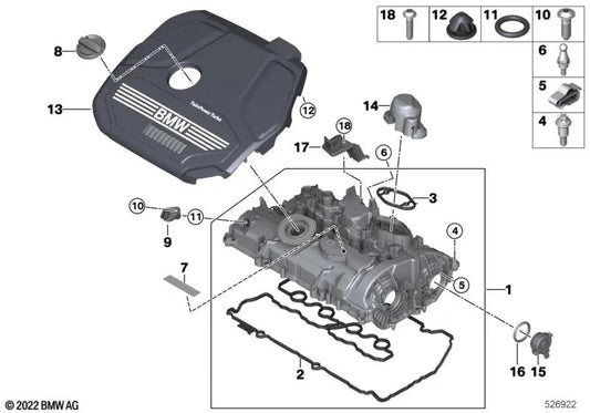 Cubierta del motor para BMW F40, F52, F44, F45N, F46, F46N, F48, F48N, F49N, F39 (OEM 11148656447). Original BMW