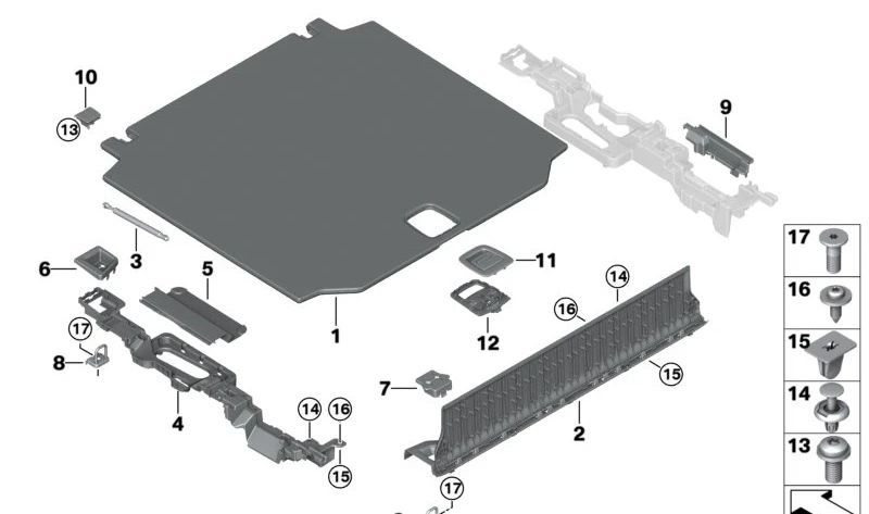 Rechte Querträgerhalterung für BMW F95, G05 (OEM 51477438236). Original BMW