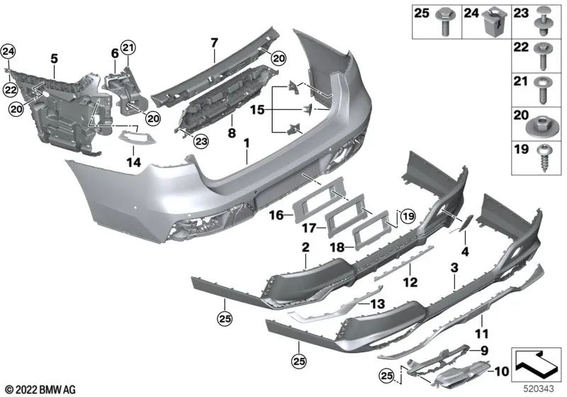 Revestimiento del parachoques trasero inferior para BMW G70 (OEM 51128081541). Original BMW.