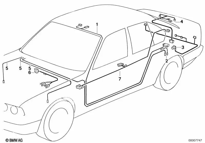 Tailgate Wiring Harness for BMW E34 (OEM 61128366875). Original BMW