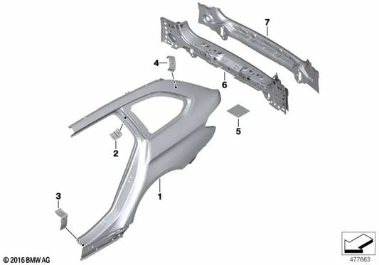 Right C-pillar reinforcement plate for BMW G31, G31N (OEM 41007437602). Original BMW.