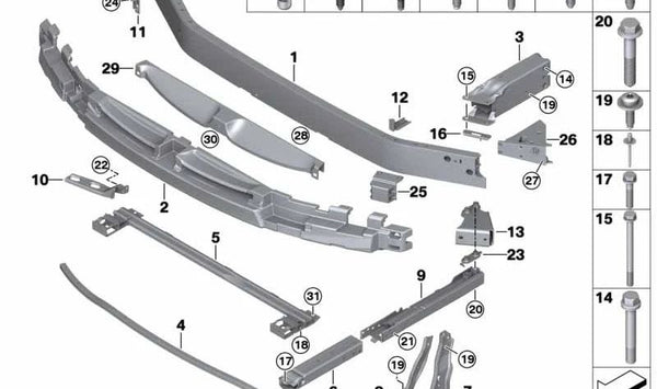 Absorbedor de impacto superior para BMW F39 (OEM 51117429019). Original BMW