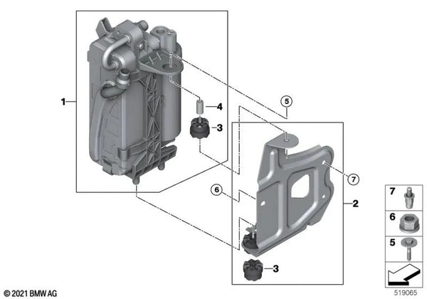 Soporte del Condensador para BMW Serie 2 G42, Serie 3 G20, G21, G28, Serie 4 G22, G23, G26 (OEM 64506806375). Original BMW.