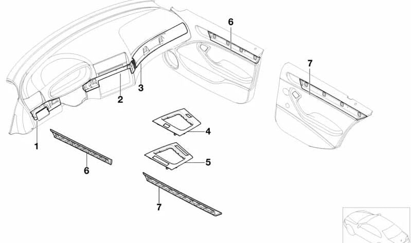 Listón decorativo para BMW Serie 3 E46 (OEM 51457047131). Original BMW