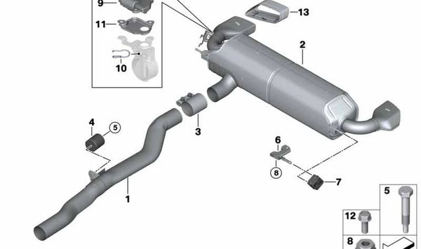 Tubo intermedio de escape OEM 18308635589 para BMW G32, G11. Original BMW.