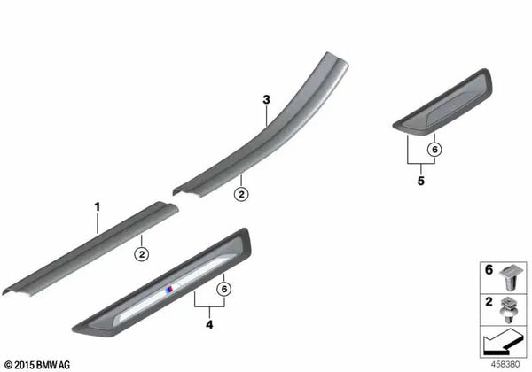 Cubierta de entrada trasera izquierda para BMW F48, F48N, F39 (OEM 51477349673). Original BMW