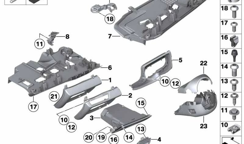 Asa compartimento guantera OEM 51459172503 para BMW F01, F02, F04. Original BMW.