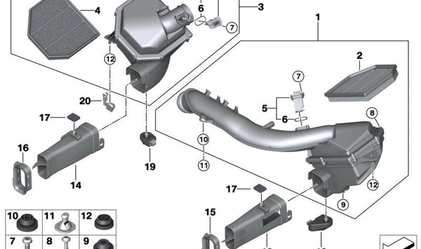 Silenciador de ruido de admisión derecho para BMW F87N, F80N, F82, F83 (OEM 13717847491). Original BMW