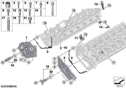 Upper chain cover for BMW 7 Series F01, F01N, F02, F02N, G12, G12N (OEM 11148699008). Genuine BMW.