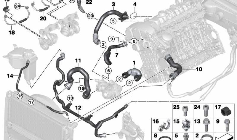 Conducción Retorno Calefacción-Termostato para BMW E82, E88, E90, E91, E92, E93 (OEM 17127564614). Original BMW