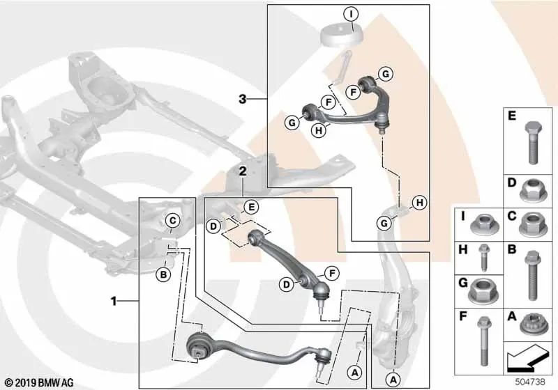 Kit de reparación brazo oscilante superior izquierdo para BMW F15 (OEM 31122475228). Original BMW.