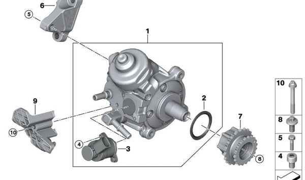 Cubierta de bomba de alta presión OEM 13538472155 para BMW F70, U06, F48, U11, F39, U10, U25. Original BMW.