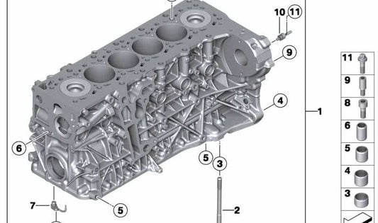 Bloque de motor con pistones OEM 11112295067 para BMW F10, F11, F01, F02, E70, F15, E71, F16. Original BMW.