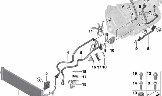 Conducción del refrigerador de aceite de la transmisión retorno delantero para BMW Serie 5 G30, G31N, G38, Serie 7 G11, G12 (OEM 17228482758). Original BMW