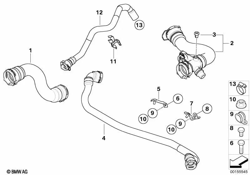 Manguera de refrigerante para BMW E83N (OEM 17123415433). Original BMW.