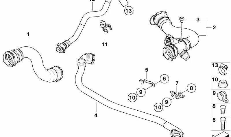 Manguera de refrigerante para BMW E83N (OEM 17123422785). Original BMW.