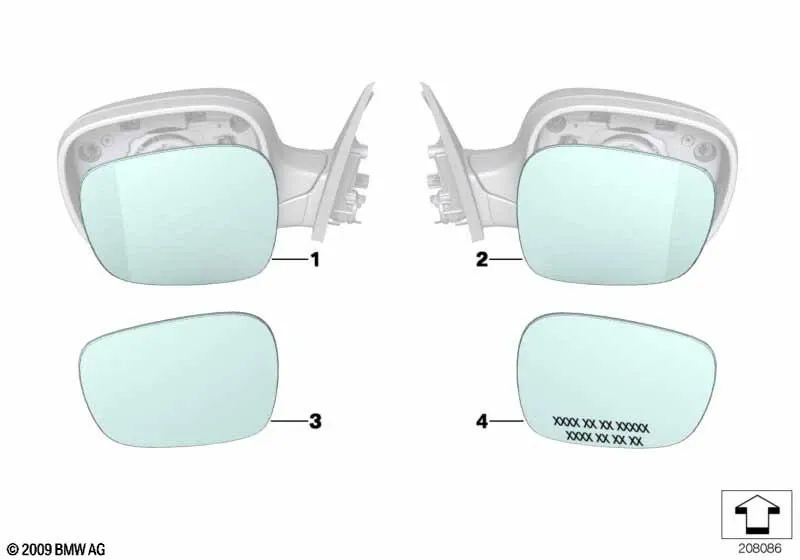 Cristal de espejo convexo derecho para BMW E83N (OEM 51163455598). Original BMW.