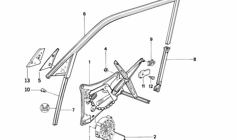 Guía de Ventana Derecha para BMW Serie 7 E32 (OEM 51328127528). Original BMW