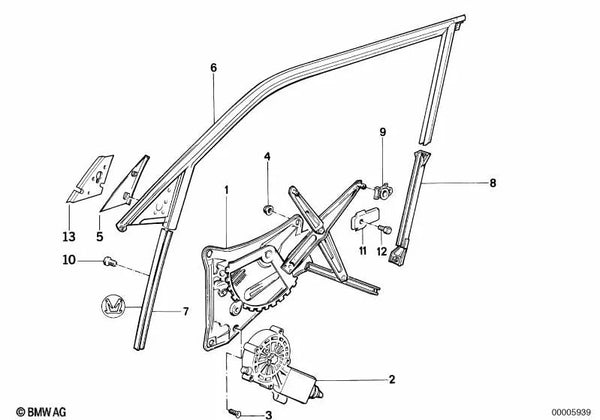 Guía delantera izquierda para BMW Serie 7 E32 (OEM 51328127501). Original BMW.