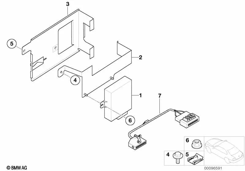 Video Module Bracket for BMW E46, 3 Series (OEM 65508378548). Original BMW