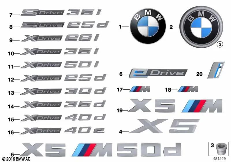 Emblema para BMW X5 F15, X6 F16 (OEM 51147345059). Original BMW.