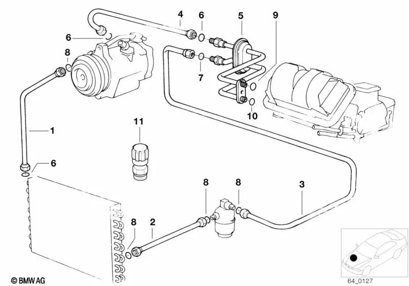 Conducción de presión Doble Tubo Secador para BMW Serie 1 E87, E88, Serie 3 E90, E91, E92 (OEM 64508381189). Original BMW