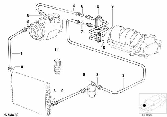 Secador de tubo duplo de linha de pressão para BMW Série 1 E87, E88, Série 3 E90, E91, E92 (OEM 64508381189). BMW original