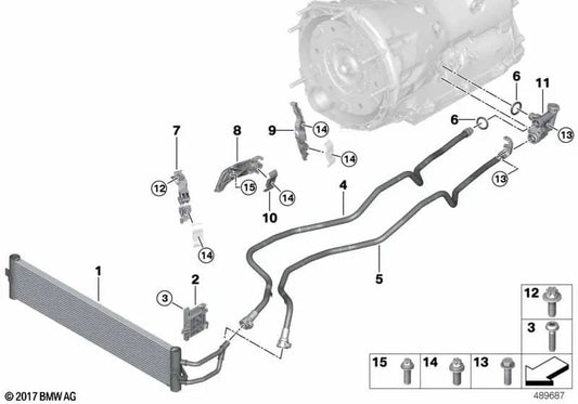 Getriebeöl-Kühlrücklaufrohr für BMW 5er G30, G31, G38, 6er G32, 7er G12, 8er G14, G15, G16 (OEM 17229468404). Original BMW.