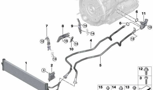 Tubería del enfriador de aceite de la transmisión para BMW G30, G31, G38, G32, G11, G12, G14, G15, G16 (OEM 17229847126). Original BMW