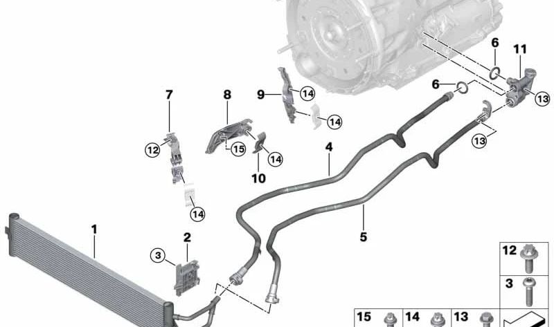 Línea de Retorno del Enfriador de Aceite de Transmisión para BMW Serie 5 G30, G31, Serie 6 G32, Serie 7 G11N, Serie 8 G14 (OEM 17228672933). Original BMW