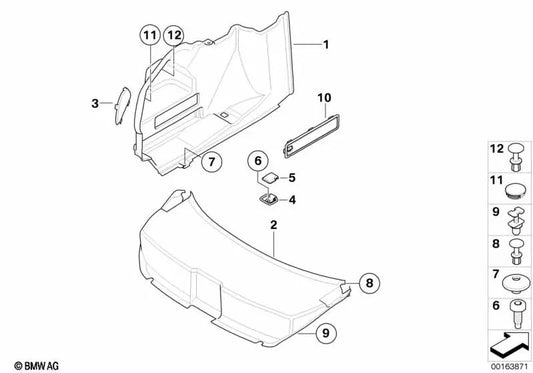 Revestimiento maletero izquierdo para BMW E63, E63N (OEM 51476973523). Original BMW