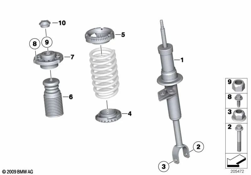 Amortiguador delantero derecho para BMW F10 (OEM 31316777204). Original BMW.