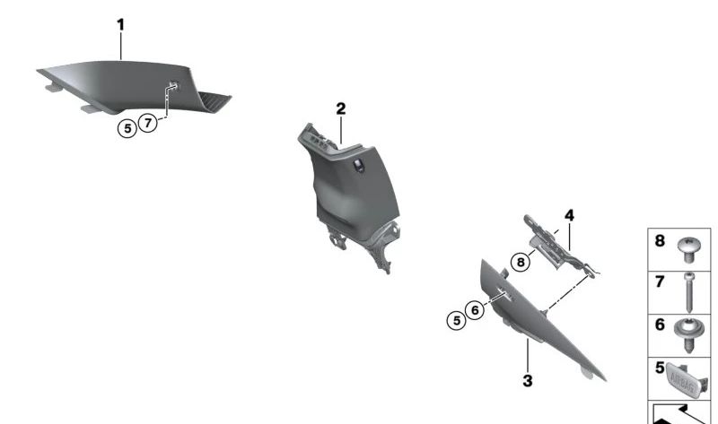 Cubierta pilar A izquierda para BMW G42 (OEM 51439871915). Original BMW