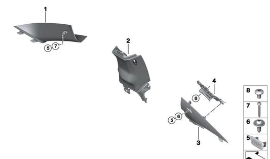 Cubierta pilar C izquierda para BMW G42, G87 (OEM 51438746223). Original BMW