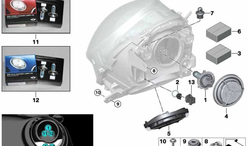 Bombilla H15 luz diurna y carretera OEM 63117359245 para BMW F30, F31, F34, F07, F55, F56, F57, F54. Original BMW.