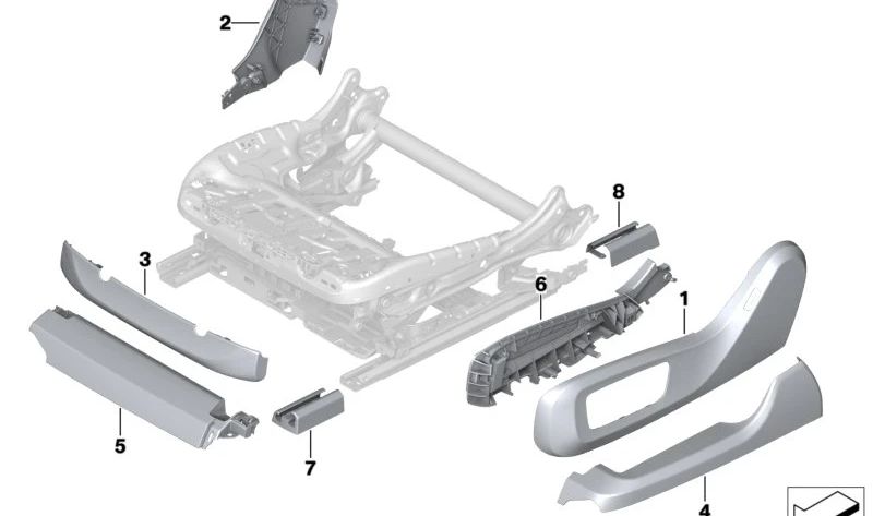 Rechte Sitzinnenschale für BMW X5 F95, G05, X6 F96, G06, X7 G07, XM G09 (OEM 52107493432). Original BMW